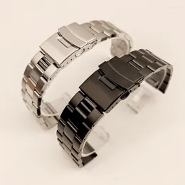 Paski do zegarków Pasek ze stali nierdzewnej Męskie Metal Solidny pasek do zegarka Bransoletka 20mm 22mm 24mm Srebrny Czarny