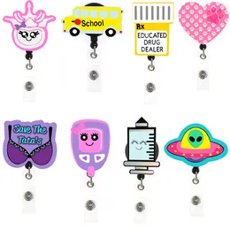 10 Pcs/Lot Fashion Key Rings Cartoon Badge Reel Plastic Acrylic Retractable Badge Holder With Alligator Clip For Nurse Doctor Accessories