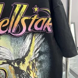 مصمم أزياء الملابس المحملات Tshirts Hellstar American High Street Fashion العلامة التجارية Eagle Print tshirt فضفاضة كبيرة الحجمدة رجال متعدد الأكمام قصيرة الأكمام الهيب هوب روك هاي