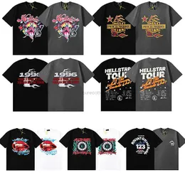 مصمم أزياء الملابس المحملات Tshirts Hellstar Fashion 2023 الصيف جديد يدوي Gainted Graffiti 1996 Number 123 Men and Women's Short Sleeve of Rock Hip Hop