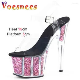 Sandals Designer 997 15Cm Nightclub Stage Shoes Shiny Platform Women Colorful Sequins Sexy High Heels Transparent Wedding Bride
