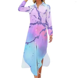 Robes décontractées robe imprimée abstraite couleur mixte cravate-teinture mode Sexy col en V élégant en mousseline de soie à manches longues Vestidos 5XL 6XL
