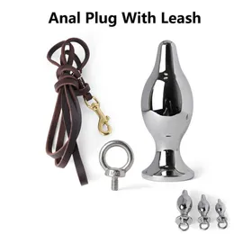 Bdsm rostfritt stål analplugg med koppellås Expanderande Asslock Butt Big Ass Trainer Slave Bondage Sexleksaker för Par230706