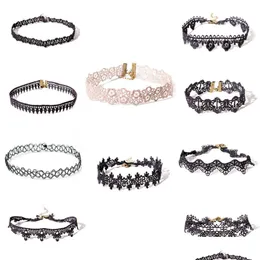 Chokers Vintage Gothic zwykły naszyjnik typu Choker naszyjniki zestaw kobiet tatuaż koronkowe topy naszyjnik dla pań dziewczyny biżuteria Drop D Dhfuw