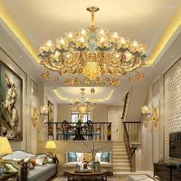 Chandeliers SANDYHA Ceramic Crystal Ceiling Pendant Lamp Home Villas Luxury Jarrones Decorativos Moderno Living Room Bedroom