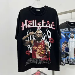 Дизайнерская модная одежда футболка Tshirts Hellstar American Summer Fashion Brand Rodman Big Bug Print Wash Старая футболка с коротким рукавом Rock Hip Hop
