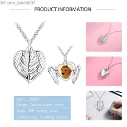Pendant Necklaces ELESHE 925 Sterling Silver Angel Wings Necklace Women's Long Chain Necklace Personalized Customization Photo Heart shaped Jewelry Z230707