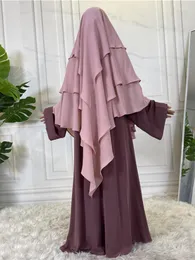Abbigliamento etnico Musulmano Lungo Hijab Foulard Solid Tierred Hijab da donna Ramadan Eid Jilbab Jubha Islamic Musulman Preghiera Indumento
