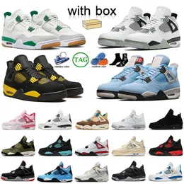 With Box Jumpman 4 OG Basketball Shoes Black Cat 4s Pine Green Thunder Offs Sail UNC Bred Red Cement White Oreo Military Blue Mens Women 4S Sneakers Trainers Size 13