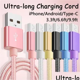 Cell Phone Cables Type C Nylon Braided Micro Usb S Charging Sync Data Durable Quick Charge Charger Cord For Android V8 Smart Drop De Dhlg7