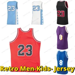 レトロ男性子供バスケットボールジャージマイケルノースカロライナタールヒールブライアント 23 24 8 黄赤紫メンズボーイズシャツファンギフト