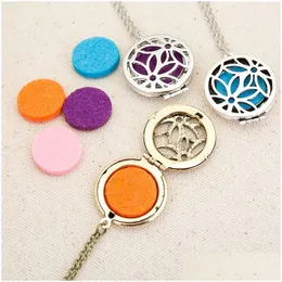 Pendant Necklaces Fashion Double Lotus Essential Oil Diffuser For Women Open Hollow Per Locket Aromatherapy Jewelry Gift Drop Delive Dhvqy