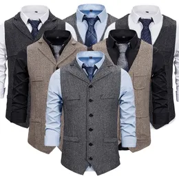 Coletes masculinos terno colete marrom lã tweed negócios colete jaqueta casual slim fit gilet homme para noivos homem casamento 230705