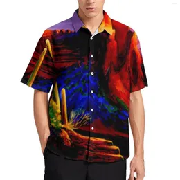 Heren Casual Shirts Woestijn Geschilderde Bergen Zonsondergang Print Strand Shirt Zomer Nieuwigheid Blouses Mannen Gedrukt Plus Size 4XL