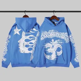 Męskie bluzy bluzy czerwono Hellstar Hoodie Wysokiej jakości plus aksamitne piekielne wydrukowane moda High Street Hip Hop Loose Bluies Sportswear para t230921