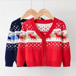 2-7 anosCrianças Natal desenhos animados tricô suéter cardigã crianças impresso jaqueta jacquard suéteres bebê menina jumper misturas de lã meninos 222i