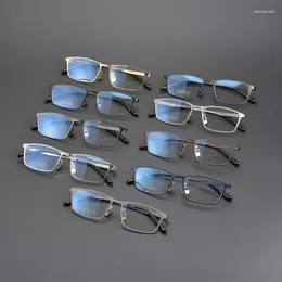 サングラスフレームファッションスクエア眼鏡フレーム男性純チタン光学近視処方眼鏡高級超軽量メガネにマッチすることができます
