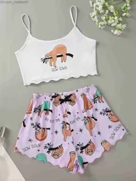 Women's Sleep Lounge Neues Damen-Sommer-Cartoon-Bradypod-bedrucktes Camisol mit Shorts und Pyjama-Set, bequemes Zuhause mit Pyjama-Unterwäsche Z230707