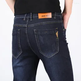 Jeans för män 2023 Rak vår Höst Stretch Slim Business Casual Mode Korea Kontor Enfärgade jeansbyxor