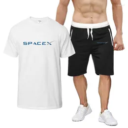 Erkeklerin izleri uzayx 2023 yaz gündelik moda eşofman 2 adet set spor takım elbise kısa kollu tişört adam giyim