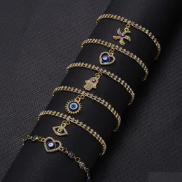 Charm Bracelets New Blue Evil Eye For Women Hand Heart Starfish Crystal Tennis Chain Bange Female Fashion Party Jewelry Gift Drop Del Dhffa