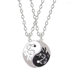 Pendant Necklaces 2Pcs/set Couple Chinese Tai Chi Charm Stitching Chain Necklace Jewelry Brother Friend Lovers Gift
