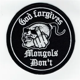 New God Forgives Mongols Don't Motorcycle Club Biker Embroidered Patch Iron On Clothing Front Jacket Vest Rider Patch 3 5&quo2419