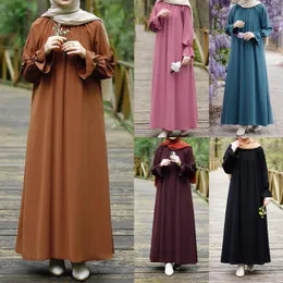 Abbigliamento etnico Moda Donna Musulmano Abaya Maxi Abiti Manica lunga Ruffles Vestito estivo Abito Femme Turchia Dudai Marocain islamico Eid