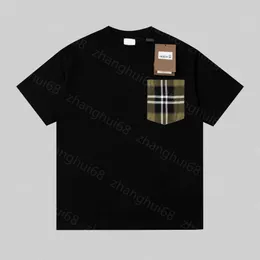 23ss デザイナー tシャツ夏メンズ服カジュアル tシャツラウンドネック純綿胸チェック柄ポケット半袖 Tシャツ男性と女性のための高品質紳士服 a1