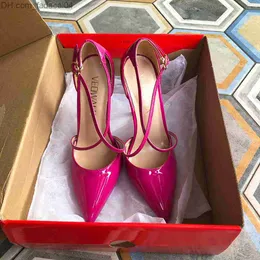 Klänningsskor Veowalk Dark Rose Dampatentkorsrem Stiletto Heel Pump Spetsad tå Höga klackar Elegant Dammode Klänning Skostorlek 3345 Z230707