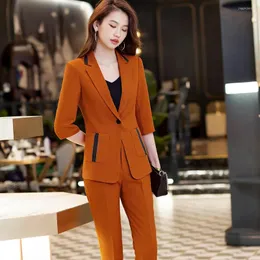 Women's Two Piece Pants 2023 Summer Female Elegant Maple Red Suit Blazer And Trouser Business Jacket Office Lady 2 Pieces Set S-4XL