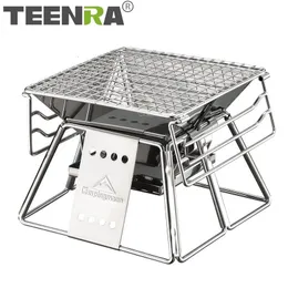 BBQ Grills TEENRA Tragbarer Edelstahlgrill Antihaftbeschichtete Oberfläche Klappgrill Outdoor Camping Picknick-Werkzeug 2305706