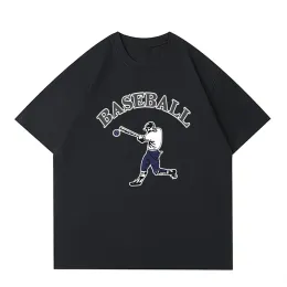 Rolig T-shirt med baseballtryck för män Sommar Bomulls Korta ärmar Lösa överdimensionerade T-shirt Mode Casual Tee Kläder