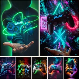 Pop Game Controller Gamepad плакаты и принты Canvas Paint Gamer Panda Game Handle Wall Art Boy Game Room Decor W06