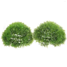 Flores decorativas 2 pçs mini plantas bola de grama artificial grandes bolas falsas penduradas decoração topiaria plástico verde simulação