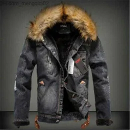 Men's Jackets drop shipping new men jeans jacket and coats denim thick warm winter outwear S-4XL LBZ21 Z230711