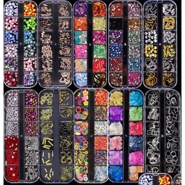 Nail Art Decorations 5 Case/Set Various 3D Rhinestones Pearls Metal Rivet Sequins Gems Diy Craft Jewelry Decoration Drop Delivery He Dhxju