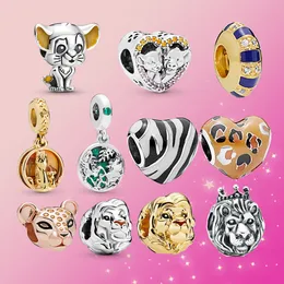 925 Sterling Silver New Golden and Silver Lion King Xiba Zebra Love Charm Fashion Women Charm Beads Suitable for Bracelets and Bracelets, Exclusive for Women's Gifts