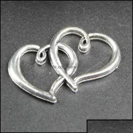 Charms 30x18 мм 100 шт. Сплав сплав с двойным сердцем антикварная кулона Sier для украшения для ожерелья