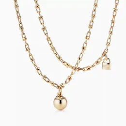 Trendy Unisex Necklaces 925 Silver Double U-shaped Horseshoe Chain Round Ball Lock Pendant Gold-plated Necklace