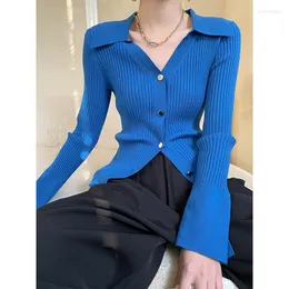 Frauen Strick Schlank Korea Version Mode Französisch Rhein Blau Bodenbildung Frauen Pullover Frühen Frühling Herbst Weibliche Strickjacken Jumper