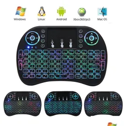 Pc Remote Controls Colorf Backlight Air Mouse Keyboard 2.4G Wireless Keyboards Toucad Mini Rii I8 Control For Android Tv Box Drop De Dhtv7