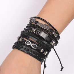 Charm Bracelets Vintage Punk Style Leather Bracelet For Men Wing 8 Shaped Alloy Five Piece Couro E Jóias