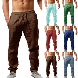 Erkek pantolon yazlık pamuklu gevşek çizim yoga taklit keten pantolonlar joggers erkekler giyim pantalonları 230706