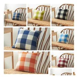 Pillow Case Plaid Linen Plain Striped Er Check Pattern Pillows Ers Xmas Square Tartan Car Pillowcases Cushion Drop Delivery Home Gar Dhvzm