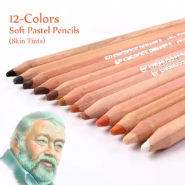 Pencil Bags 12 Professional Soft Pastel Pencils Wood Skin Tints Colored For Drawing School Lapices De Colores Stationery 230706