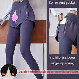 Women's Pants High Waist Yoga Invisible Open Crotch Double Zipper Convenient Light Summer Run Large Fitness Erotic