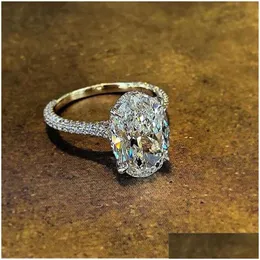 Yüzükler Vintage Oval Cut 4ct Lab Diamond Promise Yüzük% 100 Gerçek 925 Sterling Sier Engagement Band Kadın Mücevher Drop Delive Dhroe