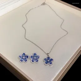 Naszyjnik Zestaw Kolczyków DREJEW Niebieskie Kwiaty Kobieca Biżuteria Suite Błyszczący Rhinestone Piercing Ucha Ozdoba W Luksusowych Szpilkach Przyjęcie Prezent Urodzinowy