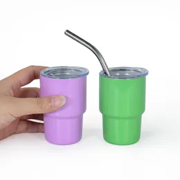 Mini vaso de chupito de sublimación de metal de 3oz con pajita para whisky y café espresso en diferentes colores con DIY JY07